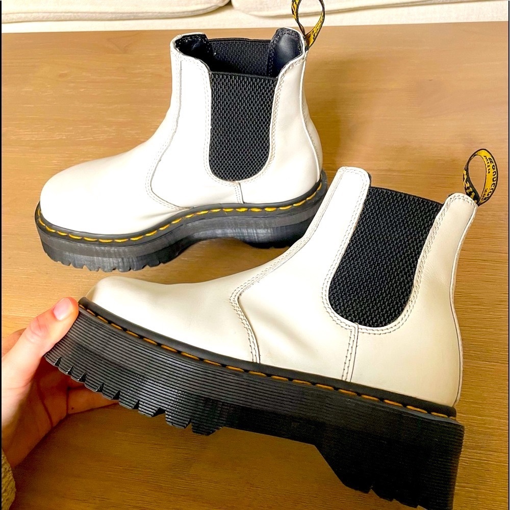 Dr. Martens White 2976 Quad Platform Chunky Leather Chelsea Boots